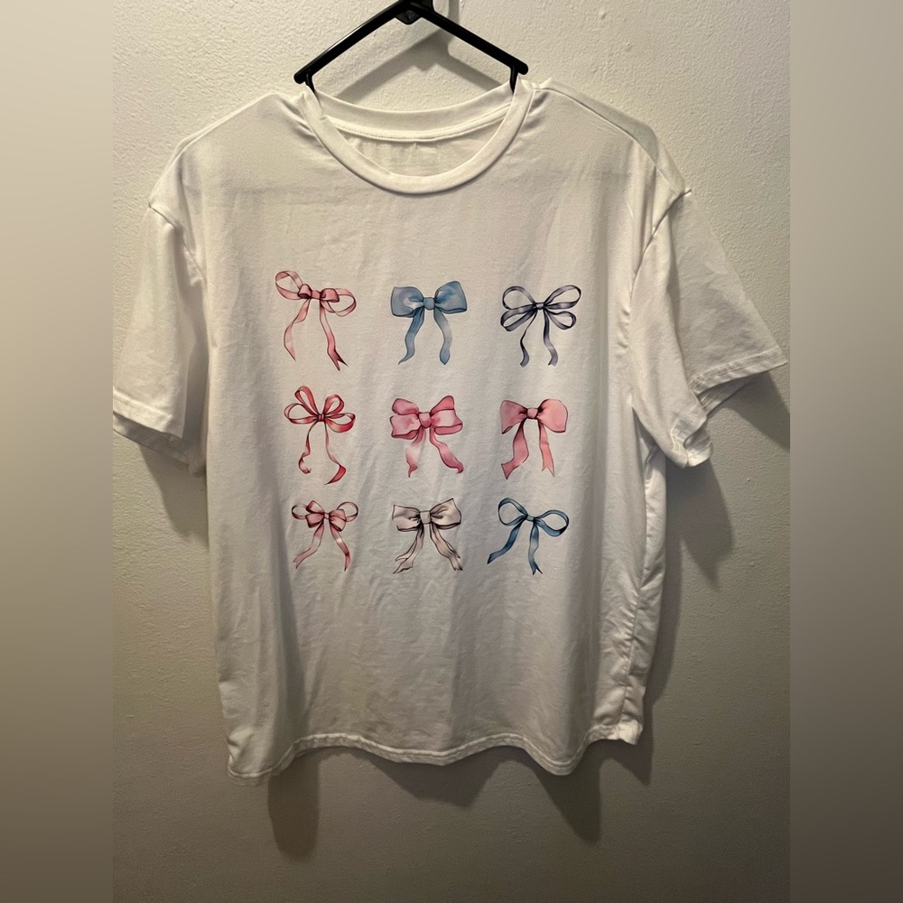 White Shirt with Colorful Bow Designs